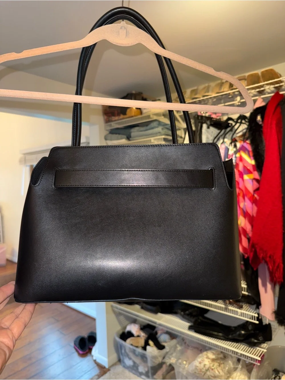 Women's Black faux Leather Top-Handle Bag with Buckle Detail new with tag H&M